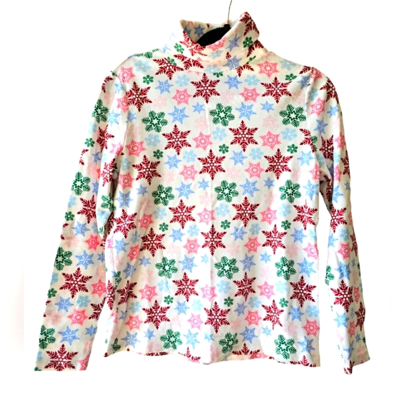 Time and Tru Tops - Time & True White & Colorful Christmas Snowflake Turtleneck Longsleeve Top